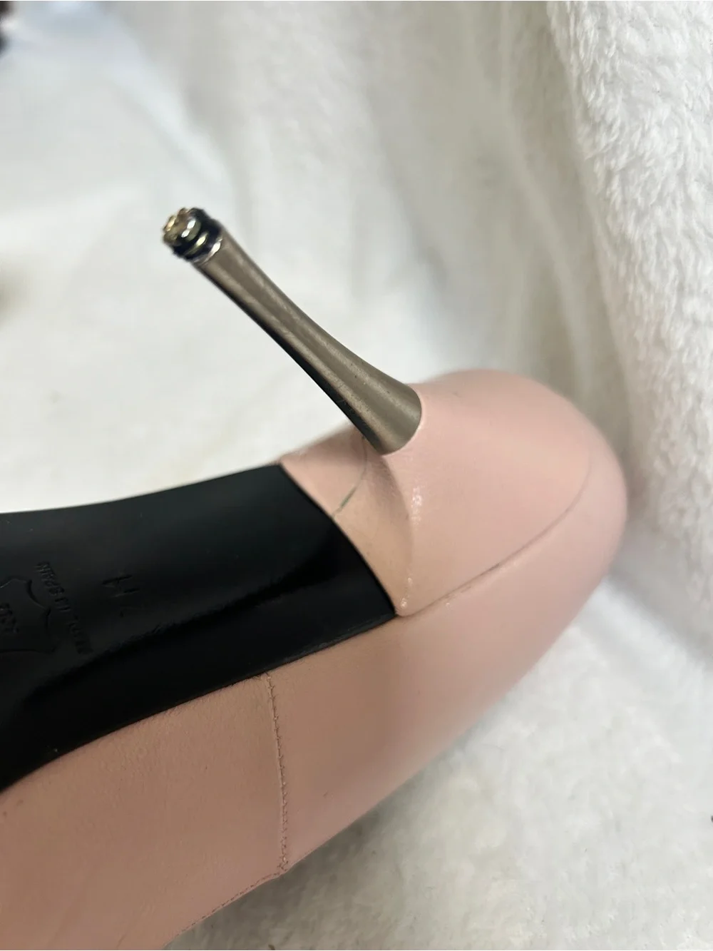 Nique Blush Pink Pointed Leather Heels with Gold Ring Accent